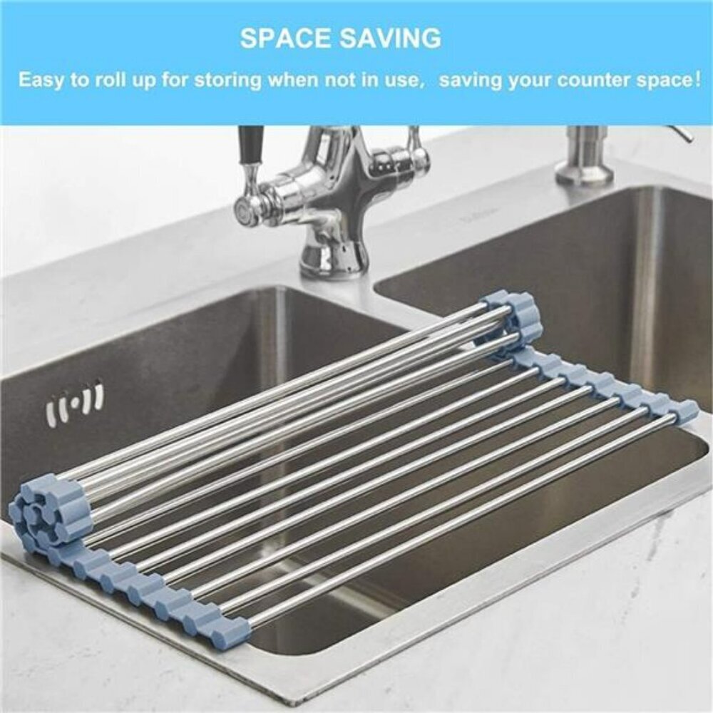 Seropy Roll Up Dish Drying Rack Over Sink Stainless Steel Foldable Kitchen Rack - Picture 3 of 7